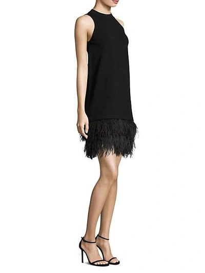 Shop Milly Feather-trim Shift Dress In Black