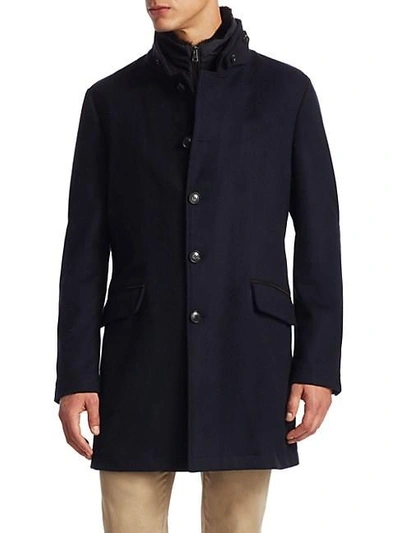 Saks Fifth Avenue Collection Long Button Topcoat In Navy | ModeSens