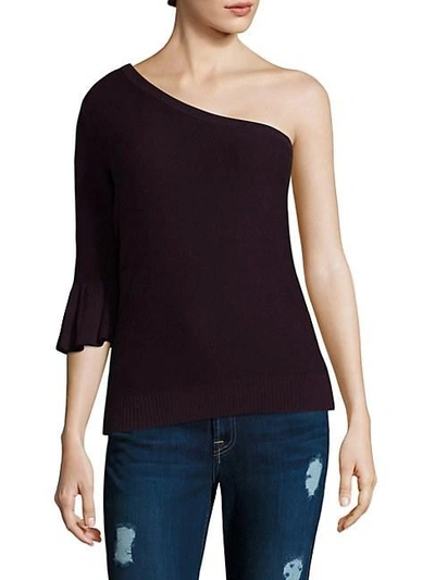 Shop Rebecca Minkoff Wappo One-shoulder Bell-sleeve Top In Deep Wine