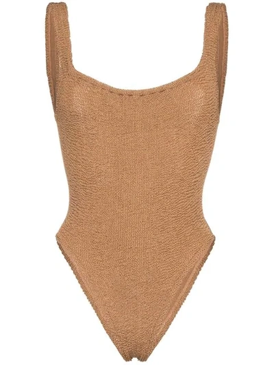 Shop Hunza G Isolde Square Neck High Leg Swimsuit - Brown