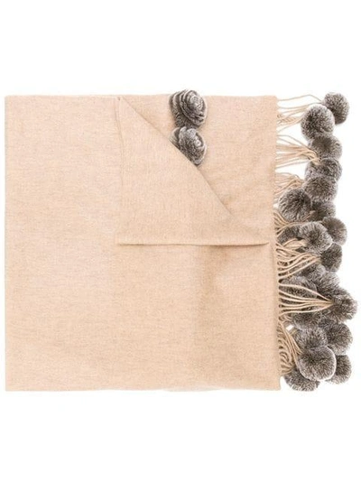 Shop N•peal Rex Pom Pom Shawl In Neutrals