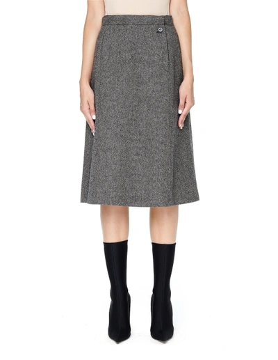 Shop Maison Margiela Herringbone V-shape Tweed Skirt In Grey