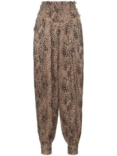 Shop Alessandra Rich Leopard Silk Jacquard Harem Pants - Neutrals