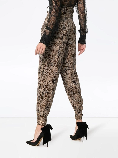 Shop Alessandra Rich Leopard Silk Jacquard Harem Pants - Neutrals