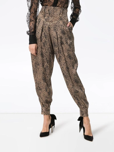 Shop Alessandra Rich Leopard Silk Jacquard Harem Pants - Neutrals