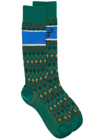 Shop Prada Geometric Intarsia Socks - Green