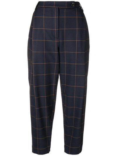 Shop Nine In The Morning Check Tapered Trousers - Blue