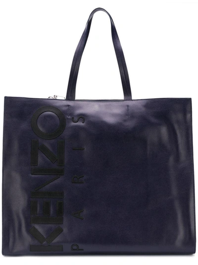 Shop Kenzo Printed Logo Tote Bag - Blue