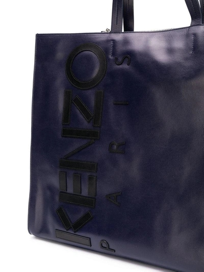 Shop Kenzo Printed Logo Tote Bag - Blue