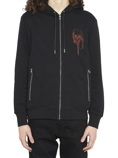 Shop Alexander Mcqueen Embroidered Skull Zip Up Hoodie In Black
