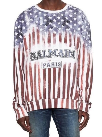 Shop Balmain Usa Flag Logo Print Sweater In Multi