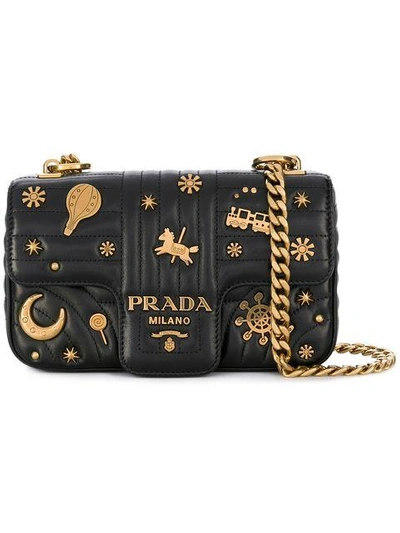 Shop Prada Diagramme Studded Shoulder Bag - Black