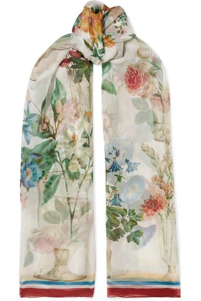 Shop Dolce & Gabbana Floral-print Silk-chiffon Scarf In Ivory