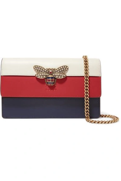 Shop Gucci Queen Margaret Embellished Color-block Leather Shoulder Bag