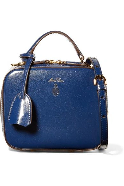 Shop Mark Cross Baby Laura Metallic Patent-leather Shoulder Bag In Blue