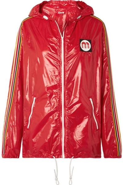 Shop Miu Miu Hooded Webbing-trimmed Shell Jacket In Red