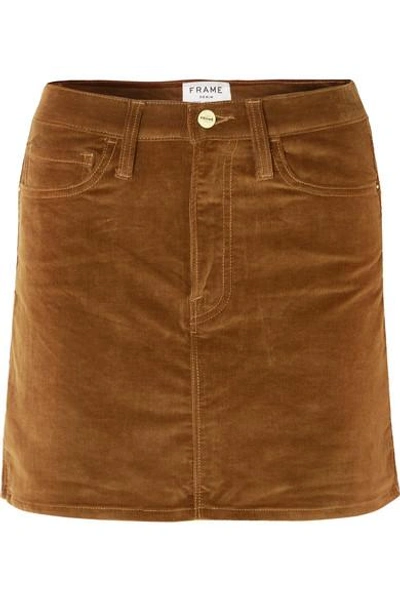Shop Frame Le Mini Stretch Cotton-blend Corduroy Mini Skirt In Tan