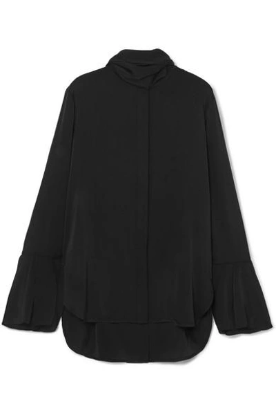 Shop Ellery Nouveau Pussy-bow Stretch-silk Satin Blouse In Black