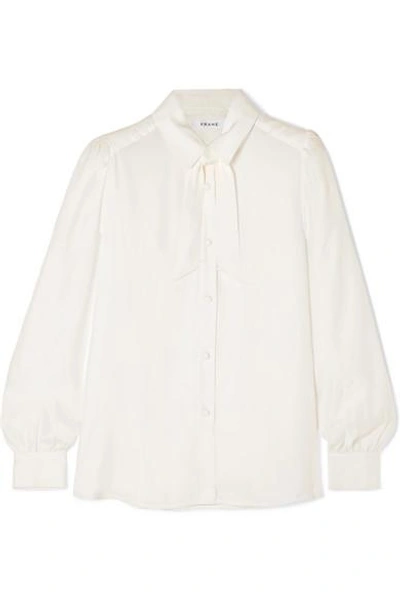 Shop Frame Pussy-bow Washed-silk Blouse In White