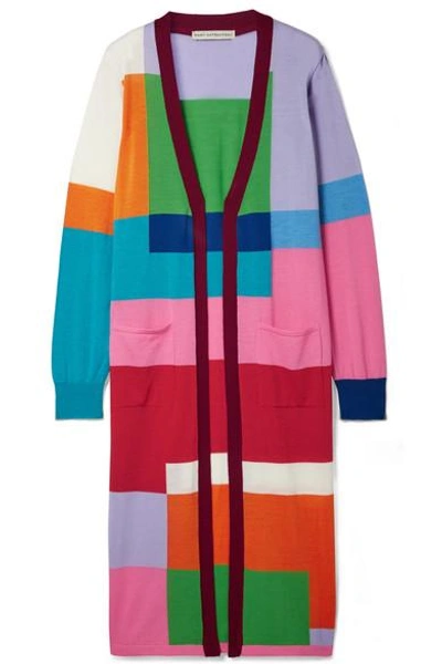 Shop Mary Katrantzou Peyton Color-block Wool Cardigan In Purple