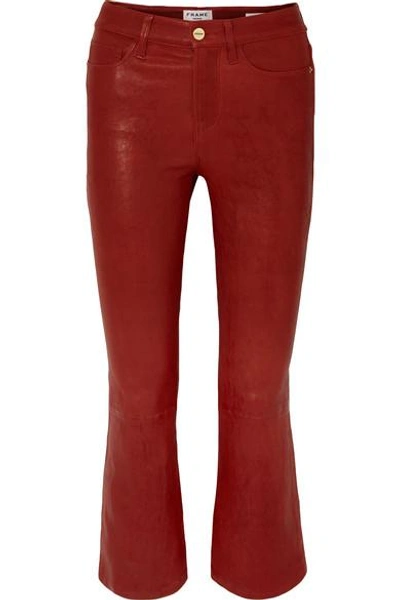 Shop Frame Le Crop Mini Boot Leather Pants In Red
