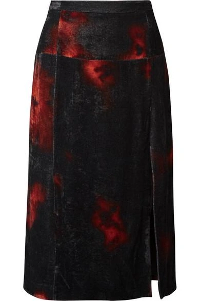 Shop Altuzarra Printed Crushed-velvet Midi Skirt In Black