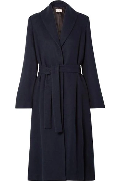 Shop The Row Dranner Belted Cotton And Wool-blend Coat In Navy