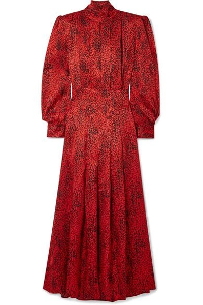 Shop Alessandra Rich Leopard-print Silk-jacquard Maxi Dress In Red