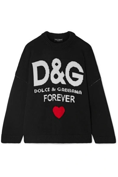 Shop Dolce & Gabbana Oversized Intarsia Cashmere Sweater In Black