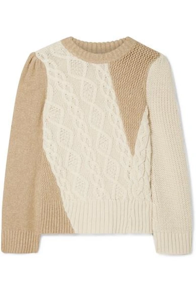 Shop Co Two-tone Cable-knit Alpaca-blend Sweater In Cream