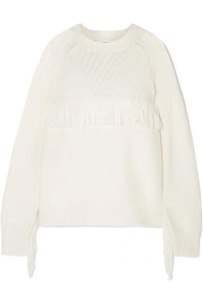 Shop Frame Fringed Cotton-blend Sweater In Cream