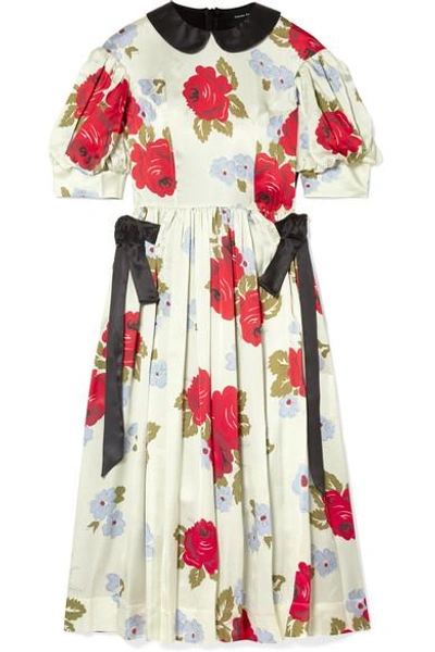 Shop Simone Rocha Paneled Floral-print Silk-satin Midi Dress In Cream