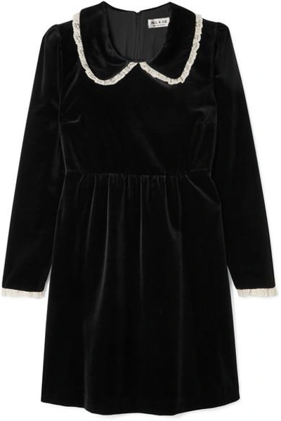 Shop Paul & Joe Lace-trimmed Velvet Mini Dress In Black