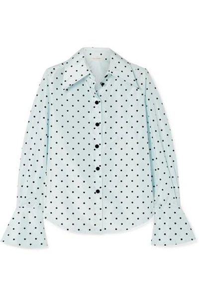 Shop Marc Jacobs Polka-dot Flocked Silk-taffeta Shirt In Sky Blue