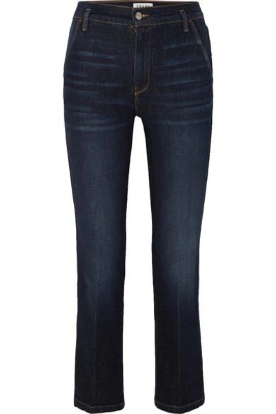 Shop Frame Le Slender High-rise Straight-leg Jeans In Dark Denim