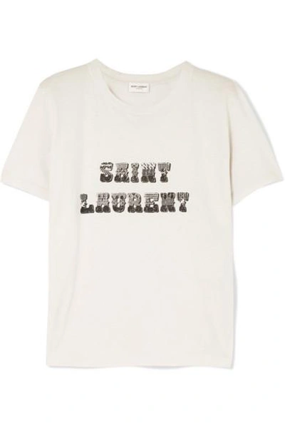 Shop Saint Laurent Printed Cotton-jersey T-shirt In Ivory