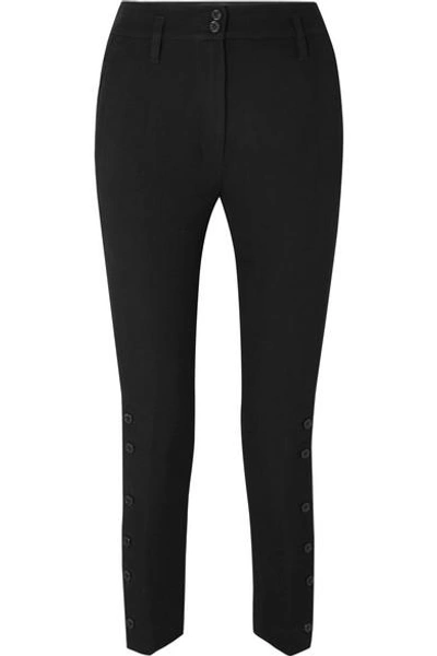 Shop Ann Demeulemeester Cropped Wool And Cotton-blend Twill Tapered Pants In Black