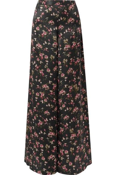 Shop Cami Nyc The Tommy Floral-print Silk-charmeuse Wide-leg Pants In Black