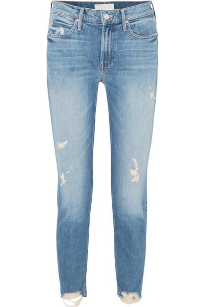 Shop Mother Flirt Fray Distressed Mid-rise Straight-leg Jeans In Mid Denim