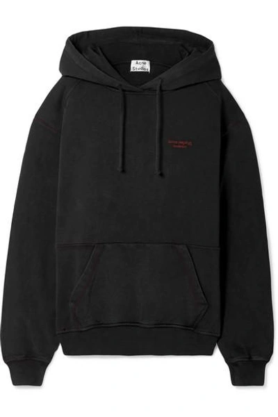 Shop Acne Studios Embroidered Cotton-jersey Hoodie In Black