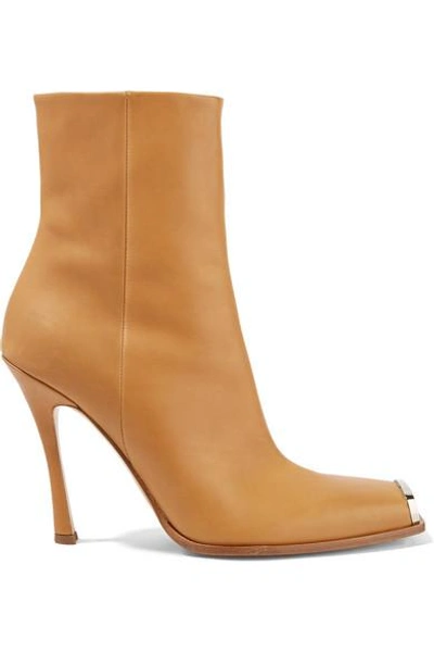 Shop Calvin Klein 205w39nyc Wilamiona Metal-trimmed Leather Ankle Boots In Tan