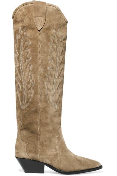 isabel marant denzy embroidered suede knee boots
