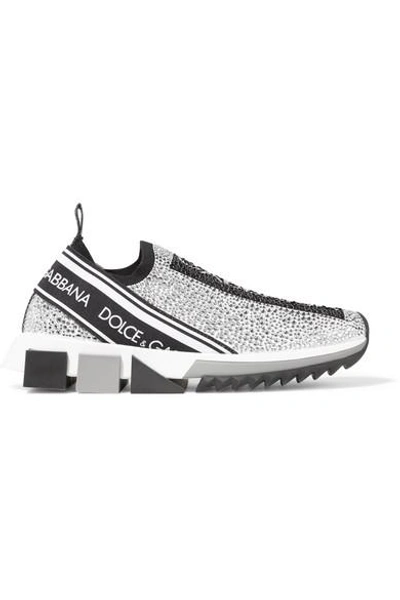 Dolce & Gabbana Sorrento Swarovski Crystal-embellished Logo-print Mesh  Slip-on Sneakers In White | ModeSens