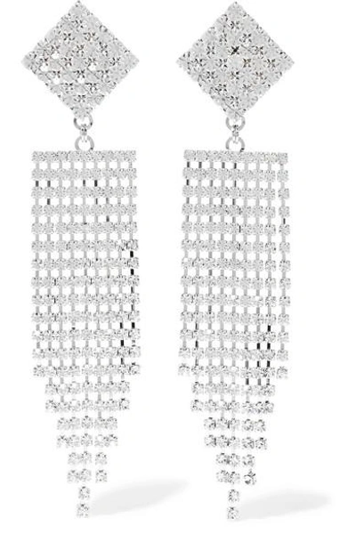 Shop Alessandra Rich Silver-tone Crystal Clip Earrings