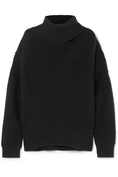 Shop Nili Lotan Keiran Ribbed Cashmere Turtleneck Sweater In Black