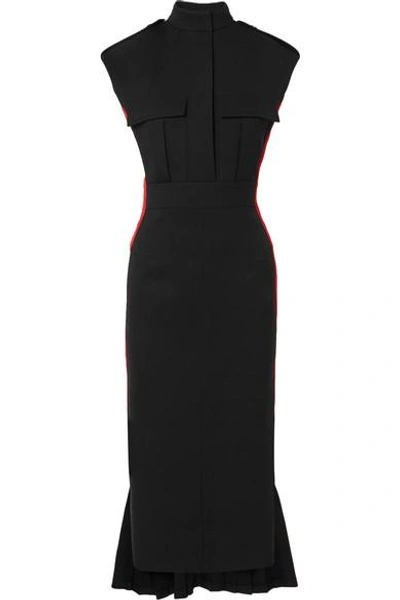 Shop Alexander Mcqueen Grosgrain-trimmed Wool-blend Crepe Dress In Black