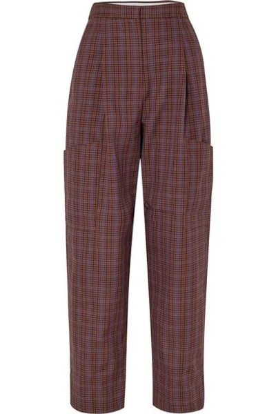 Shop Tibi Checked Woven Cargo Pants In Brown