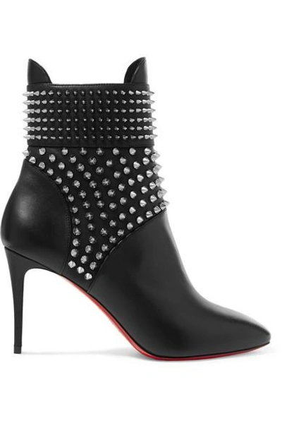 Shop Christian Louboutin Hongroise 85 Spiked Leather Ankle Boots In Black