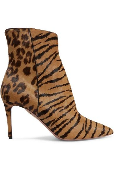 Shop Aquazzura Alma 85 Animal-print Calf Hair Ankle Boots In Leopard Print