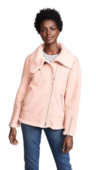 Shop Mackage Minna Sheepskin Moto Jacket In Petal